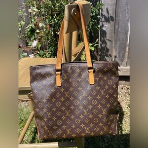 Authentic LOUIS VUITTON Monogram Zipper Tote Cabas Mezzo Shoulder Bag.